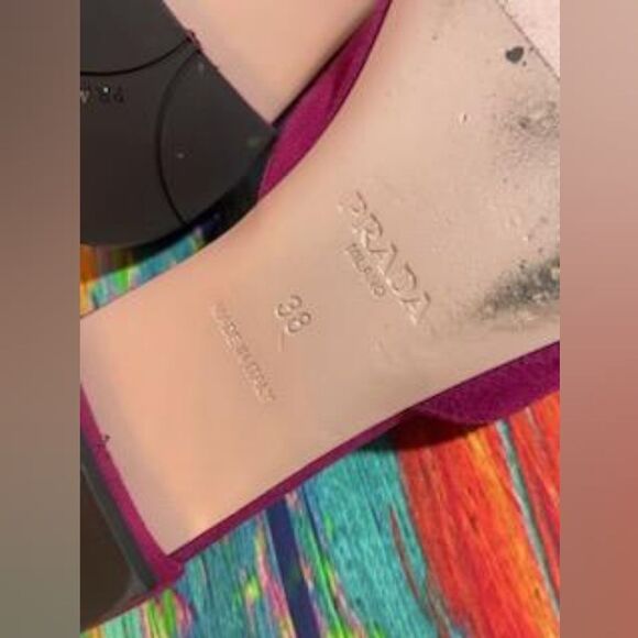 Prada Calzature Donna Camoscio Bouganville Pointed Toe Suede Mules Size US 8 - Picture 5 of 13